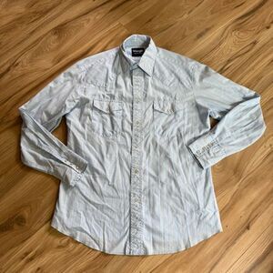 Wrangler Mens Blue Striped Pearl Snap Long Sleeve Western Shirt Size Medium